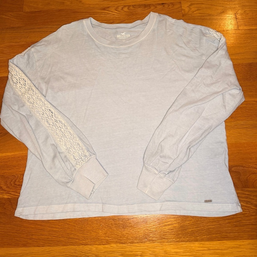 Hollister Lace Sleeve Long Sleeve Top Light Blue Coquette Soft Girl Size M